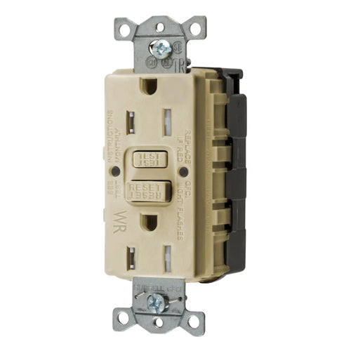 Hubbell GFTWRST15SNAPI, SNAPConnect GFCI Receptacles, Tamper and Weather Resistant, AUTOGUARD, Self Test, 15A 125V, 5-15R, 2-Pole 3-Wire Grounding, Ivory