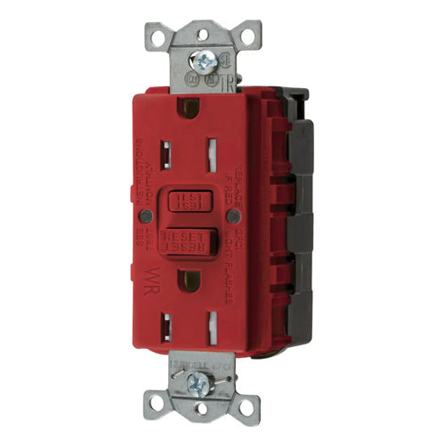 Hubbell GFTWRST15SNAPR, SNAPConnect GFCI Receptacles, Tamper and Weather Resistant, AUTOGUARD, Self Test, 15A 125V, 5-15R, 2-Pole 3-Wire Grounding, Red