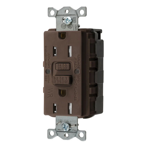 Hubbell GFTWRST15SNAP, SNAPConnect GFCI Receptacles, Tamper and Weather Resistant, AUTOGUARD, Self Test, 15A 125V, 5-15R, 2-Pole 3-Wire Grounding, Brown