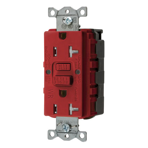 Hubbell GFTWRST20SNAPR, SNAPConnect GFCI Receptacles, Tamper and Weather Resistant, AUTOGUARD, Self Test, 20A 125V, 5-20R, 2-Pole 3-Wire Grounding, Red