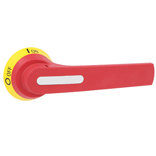 Lovato GLX63, Door Coupling Pistol Handle for Switch Disconnectors, For GL0631...GL1000, Screw Fixing, 175mm/6.89'' Lever Length, Defeatable (req. UL508A), Red/Yellow, 12mm/0.47'', IP66, IP69K and NEMA 4X