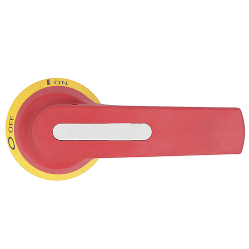 Lovato GMX61, Door Coupling Pistol Handle for GMFJ400, Screw Fixing, 125mm/4.92'' Lever Length, Defeatable (req. UL508A), Red/Yellow, 12mm/0.47''