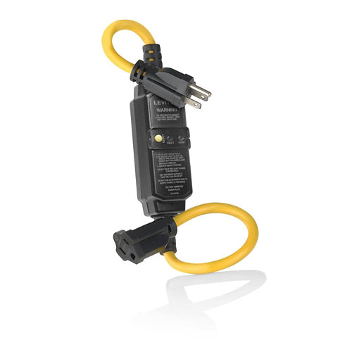 Leviton GSCA1-2C, Self-Test Automatic Reset GFCI Cord Set, 2 Foot, 14/3 SJTW Cord, 15 Amp, 120 VAC, Molded on Straight Blade Plug (5-15P) and Connector (5-15R), Black