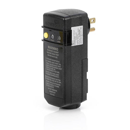 Leviton GSRA2, Self-Test Automatic Reset User Attachable Right Angle GFCI Plug (5-20P), 20 Amp, 120 VAC, Rainproof Design, Grounded, Black