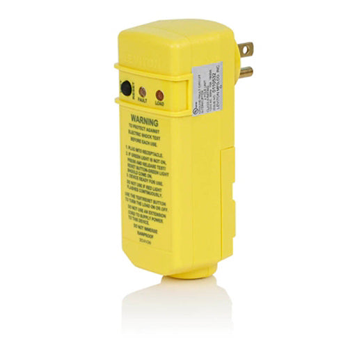 Leviton GSRM2, Self-Test Manual Reset User-Attachable Right Angle GFCI Plug (5-20P), 20 Amp, 120 VAC, Rainproof Design, Grounded, Yellow