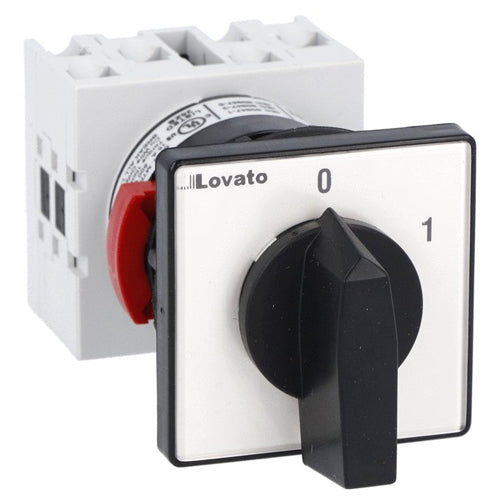 Lovato GX2092U47, Rotary Cam Switch GX Series, ON-OFF Switch 4 Poles 20A, For Snap on Front Mounting with Black Handle for Hole Ø22mm Fixing, Front Plate 48X48mm