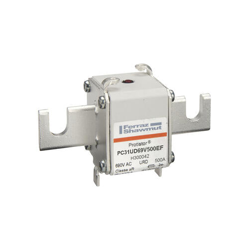 Mersen H300042, Square Body High-Speed Fuse, Fast Acting, Size 31 aR, 690/700VAC, 500A, With Striker Open Slot Blades