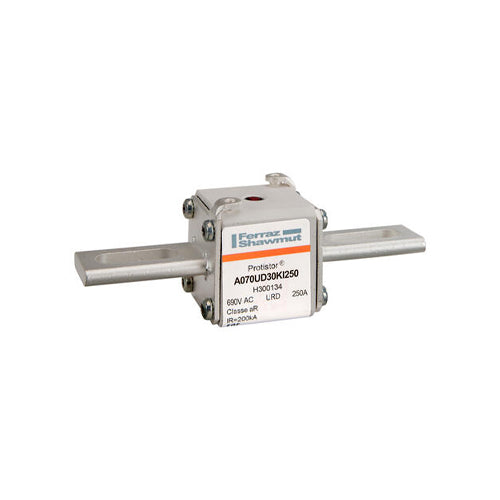 Mersen H300134, Square Body High-Speed Fuse, Fast Acting, Size 30 aR, 690/700VAC, 250A, With Striker Slotted Blades short