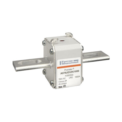 Mersen H300203, Square Body High-Speed Fuse, Fast Acting, Size 32 aR, 690/700VAC, 1000A, With Striker Slotted Blades short