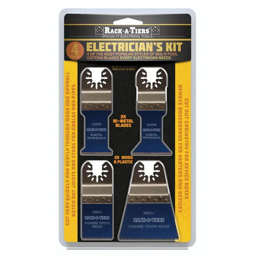 Rack-A-Tiers H4EMK, Multi Tool Electrician's Kit, 4 Piece Blade Set