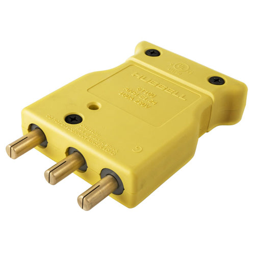 Hubbell HBL106SPM, Stage Pin Devices, Male Inline, 100A 250V, Double Set Screw Termination, Yellow