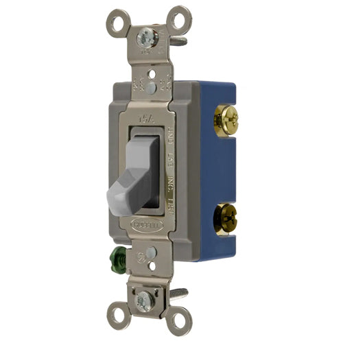 Hubbell HBL1203GY, Extra Heavy Duty Industrial Series, Toggle Switch, Three Way, 15A 120/277V AC, Back and Side Wired, Gray