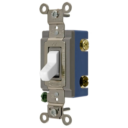 Hubbell HBL1204W, Extra Heavy Duty Industrial Series, Toggle Switch, Four Way, 15A 120/277V AC, Back and Side Wired, White