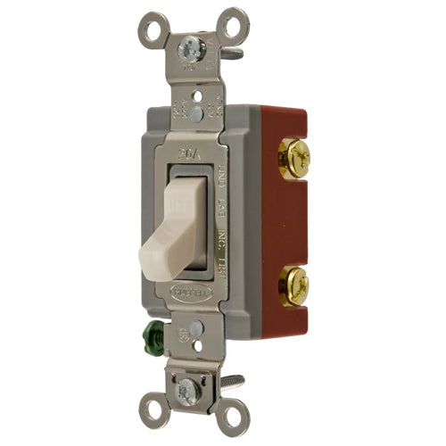 Hubbell HBL1221LA, Extra Heavy Duty Industrial Series, Toggle Switch, Single Pole, 20A 120/277V AC, Back and Side Wired, Light Almond