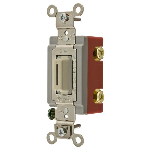 Hubbell HBL1221LI, Extra Heavy Duty Industrial Locking Series, Toggle Switch, Single Pole, 20A 120/277V AC, Back and Side Wired, Ivory Key Guide