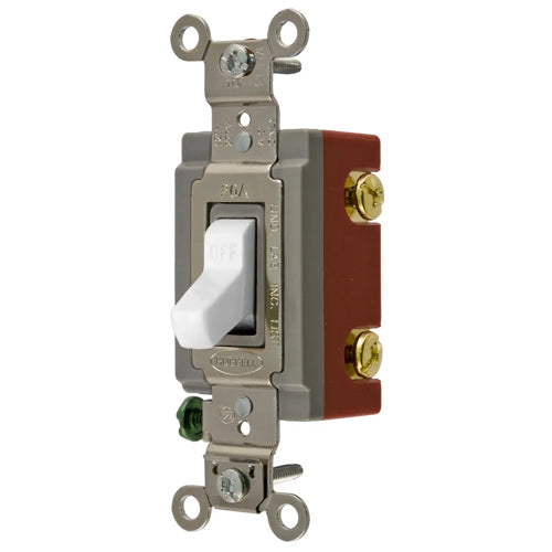 Hubbell HBL1221W, Extra Heavy Duty Industrial Series, Toggle Switch, Single Pole, 120/277V, Back and Side Wired, White