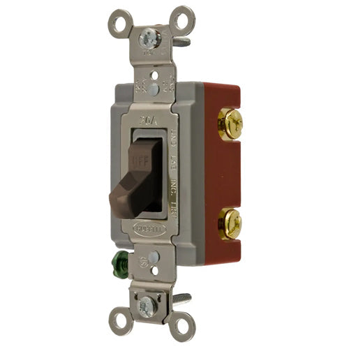 Hubbell HBL1221, Extra Heavy Duty Industrial Series, Toggle Switch, Single Pole, 20A 120/277V AC, Back and Side Wired, Brown