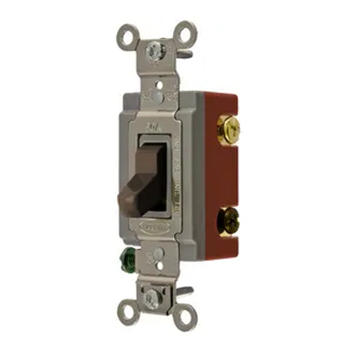 Hubbell HBL1223, Extra Heavy Duty Industrial Series, Toggle Switch, Three Way, 20A 120/277V AC, Back and Side Wired, Brown