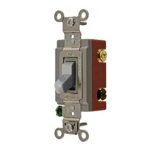 Hubbell HBL1223GY, Extra Heavy Duty Industrial Series, Toggle Switch, Three Way, 20A 120/277V AC, Back and Side Wired, Gray