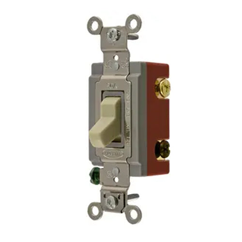 Hubbell HBL1223I, Extra Heavy Duty Industrial Series, Toggle Switch, Three Way, 20A 120/277V AC, Back and Side Wired, Ivory