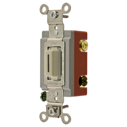 Hubbell HBL1223LI, Extra Heavy Duty Industrial Locking Series, Toggle Switch, Three Way, 20A 120/277V AC, Back and Side Wired, Ivory Key Guide