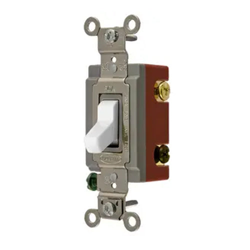 Hubbell HBL1223W, Extra Heavy Duty Industrial Series, Toggle Switch, Three Way, 20A 120/277V AC, Back and Side Wired, White