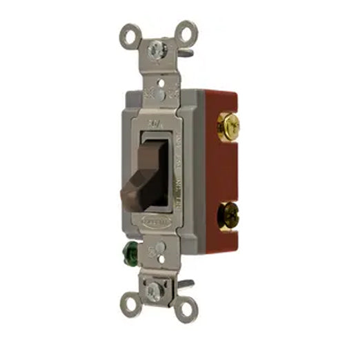 Hubbell HBL1224, Extra Heavy Duty Industrial Series, Toggle Switch, Four Way, 20A 120/277V AC, Back and Side Wired, Brown