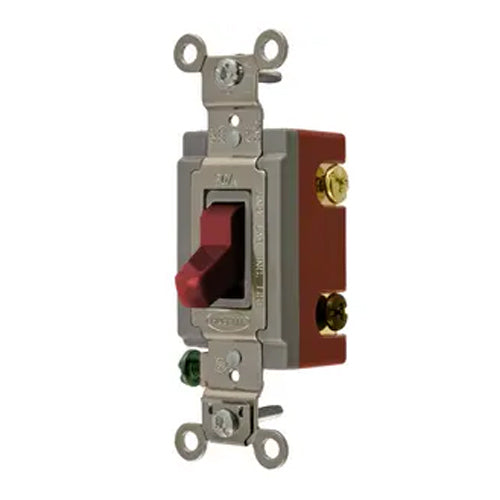 Hubbell HBL1224R, Extra Heavy Duty Industrial Series, Toggle Switch, Four Way, 20A 120/277V AC, Back and Side Wired, Red