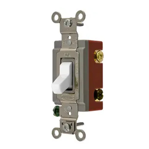 Hubbell HBL1224W, Extra Heavy Duty Industrial Series, Toggle Switch, Four Way, 20A 120/277V AC, Back and Side Wired, White