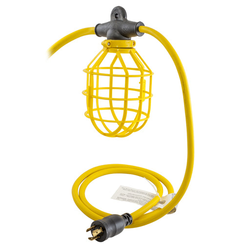 Hubbell HBL123SJ100PT, A Type (Edison) Twist-Lock Light String, With Plastic Guard, 10 Fixtures, 150W Max, 20A 125V, 100 ft. #12/3 STJW Cord
