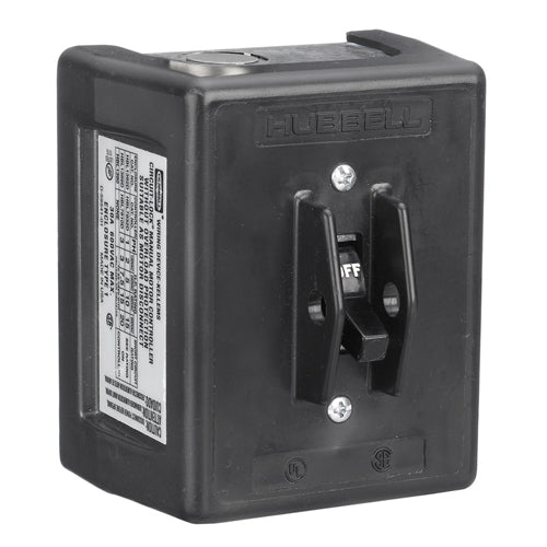 Hubbell HBL1392, Circuit-Lock Toggle Disconnect Switch, NEMA 1 Thermoplastic Enclosure, 30A 600V AC, 2-Pole, Back and Side Wired