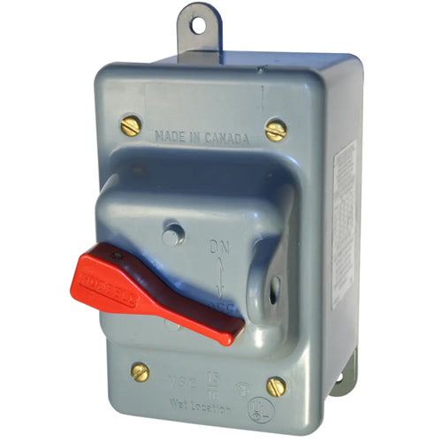 Hubbell HBL13R23, Circuit-Lock Red Handle Disconnect Switch, NEMA 3 and 3R Thermoplastic Enclosure, 30A 600V AC, 3-Pole, Back and Side Wired