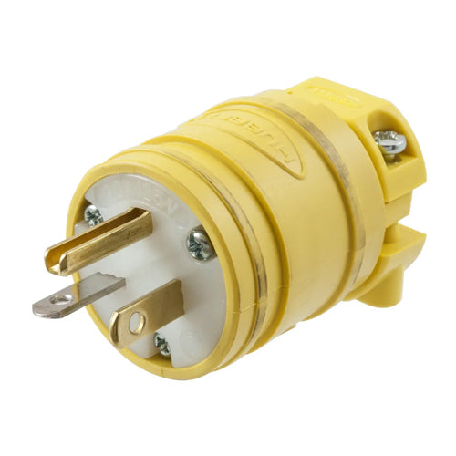 Hubbell HBL1433, Male Plug, Elastogrip, Dust Tight, Yellow Elastomer, IP20 Suitability, 20A 125V, 5-20P, 2-Pole 3-Wire Grounding