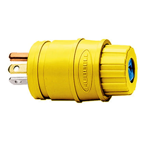 Hubbell HBL14W33, Male Plug, Elastogrip, Water Tight, Yellow Elastomer, IP20 and IP50 Suitability, 20A 125V, 5-20P, 2-Pole 3-Wire Grounding