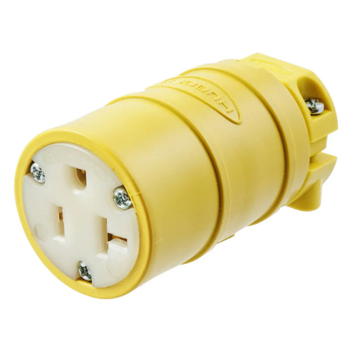 Hubbell HBL1533, Female Connector Body, Elastogrip, Dust Tight, IP20 Suitability, 20A 125V, 5-20R, 2-Pole 3-Wire Grounding, Yellow Elastomer