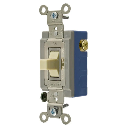 Hubbell HBL1556I, Extra Heavy Duty Industrial Series, Toggle Switch, Momentary Contact, Three Position, Two Circuit, Center OFF, Single Pole, 15A 120/277V AC, Ivory