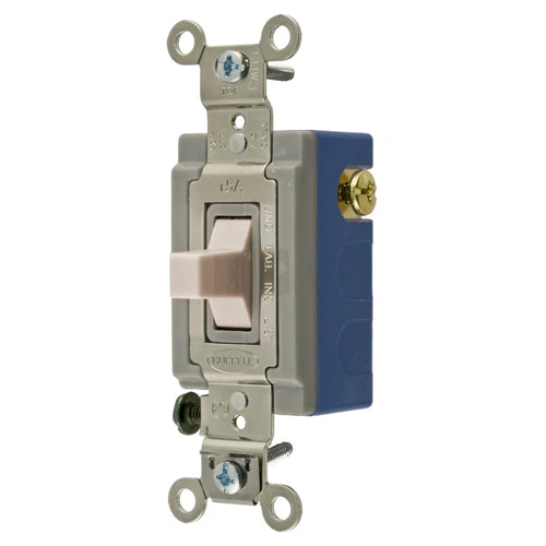 Hubbell HBL1556LA, Extra Heavy Duty Industrial Series, Toggle Switch, Momentary Contact, Three Position, Two Circuit, Center OFF, Single Pole, 15A 120/277V AC, Light Almond