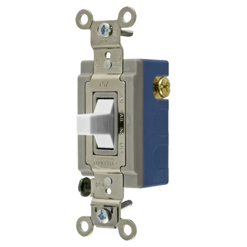 Hubbell HBL1556W, Extra Heavy Duty Industrial Series, Toggle Switch, Momentary Contact, Three Position, Two Circuit, Center OFF, Single Pole, 15A 120/277V AC, White