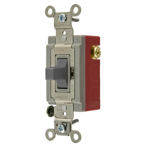 Hubbell HBL1557GY, Extra Heavy Duty Industrial Series, Toggle Switch, Momentary Contact, Three Position, Two Circuit, Center OFF, Single Pole, 20A 120/277V AC, Gray