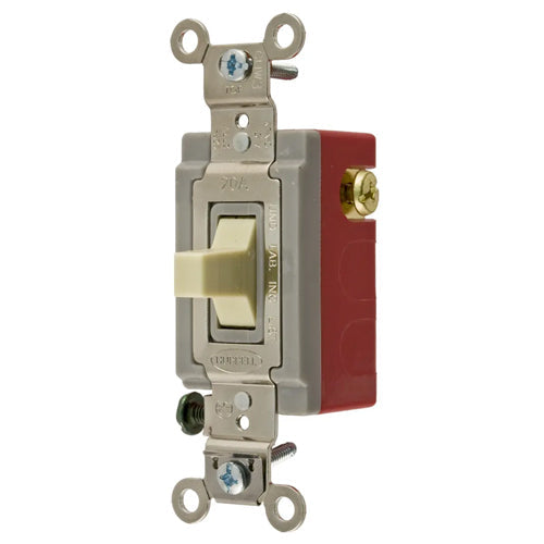 Hubbell HBL1557I, Extra Heavy Duty Industrial Series, Toggle Switch, Momentary Contact, Three Position, Two Circuit, Center OFF, Single Pole, 20A 120/277V AC, Ivory