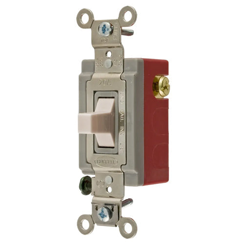 Hubbell HBL1557LA, Extra Heavy Duty Industrial Series, Toggle Switch, Momentary Contact, Three Position, Two Circuit, Center OFF, Single Pole, 20A 120/277V AC, Light Almond