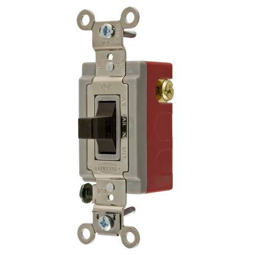 Hubbell HBL1557LV, Heavy Duty Specification Grade Momentary Contact Toggle Switch, Double Throw, Single Pole, 5A 24V DC, Brown