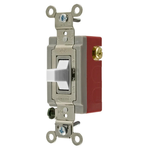 Hubbell HBL1557WLV, Heavy Duty Specification Grade Momentary Contact Toggle Switch, Double Throw, Single Pole, 5A 24V DC, White