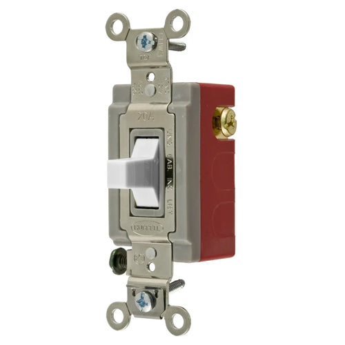 Hubbell HBL1557W, Extra Heavy Duty Industrial Series, Toggle Switch, Momentary Contact, Three Position, Two Circuit, Center OFF, Single Pole, 20A 120/277V AC, White