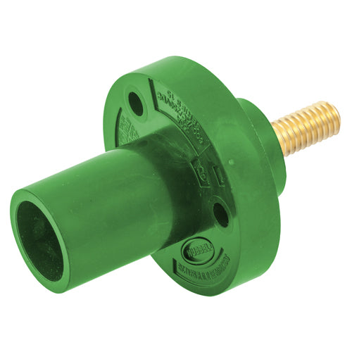 Hubbell HBL15MRSGN, Series 15 Single Pole, Male Receptacle, Stud Type, Through Hole Mounting, 150A 600V AC/DC, Green