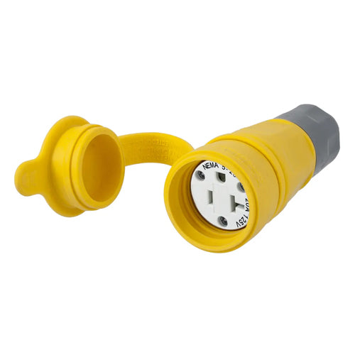 Hubbell HBL15W33A, Watertight Straight Blade Female Connectors, 20A 125V, 5-20R, 2-Pole 3-Wire Grounding, Yellow