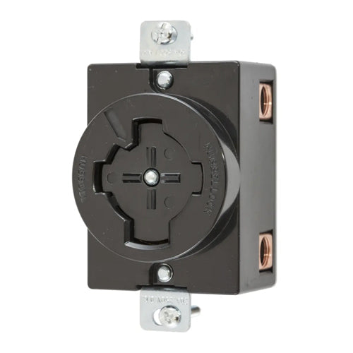 Hubbellock® HBL20403, Flush Receptacles, Black Phenolic, 20A 250VDC/30A 600VAC, 3-Pole 4-Wire Grounding