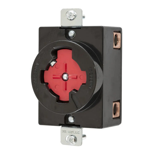 Hubbellock® HBL20443, Flush Receptacles, Black Phenolic, Red Center Insert, 30A 480VAC, 3-Pole 4-Wire Grounding