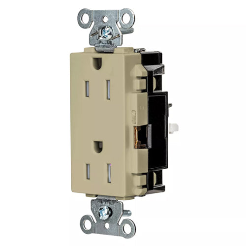 Hubbell HBL2152STITR, EdgeConnect Extra Heavy Duty Max Decorator Duplex Receptacles, Tamper Resistant, Screwless Terminal,  Back Wired, 15A 125V, 5-15R, 2-Pole 3-Wire Grounding, Ivory