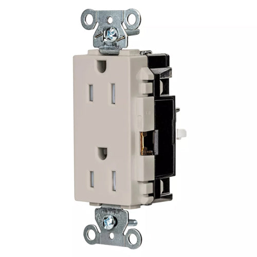 Hubbell HBL2152STLATR, EdgeConnect Extra Heavy Duty Max Decorator Duplex Receptacles, Tamper Resistant, Screwless Terminal,  Back Wired, 15A 125V, 5-15R, 2-Pole 3-Wire Grounding, Light Almond